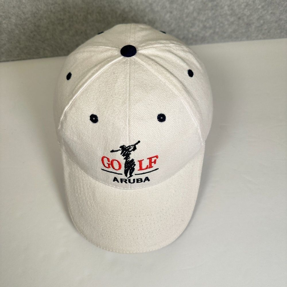 Aruba Golf One Happy Island Hat Mens White‎ Adjustable Strap Back 100% Cotton - Picture 6 of 9